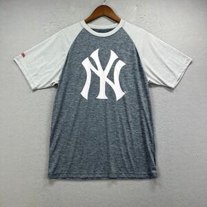 Stitches New York Yankees T Shirt Mens M Gray Baseball Raglan Sleeve Performance